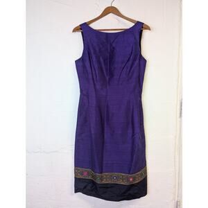 Mica Silk Sheath Dress Womens 6 Silk Purple Cocktail Wedding Indian Trim Gold